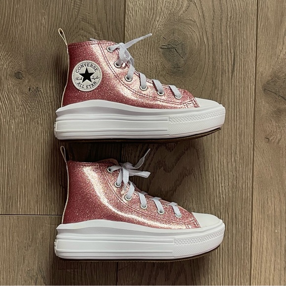 Converse All Star Pink Glitter Move Toddler Size 13 Platform High Top Sneakers - Picture 2 of 10